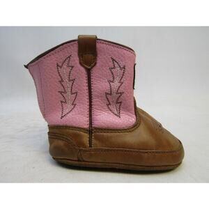 John Deere Infant Size 4 Brown Pink Leather Cowboy Western Boots